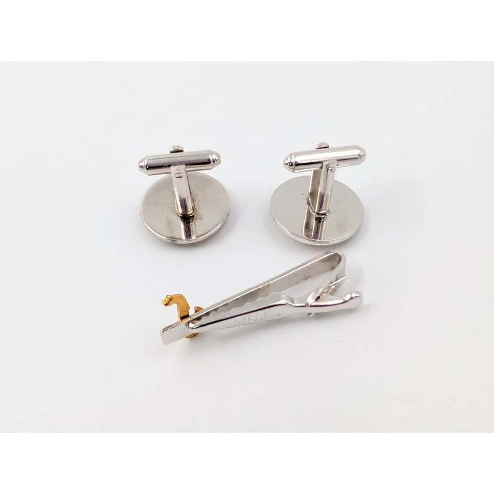 VTG 1950s Shields Saxophone Cufflinks &‎ Tie Clip Set Jazz Musician Novelty